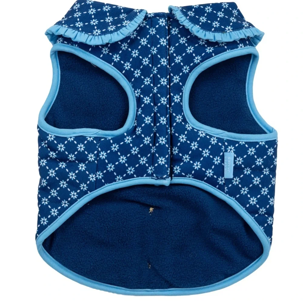 New Draper James Floral Quilted Dog Jacket Blue S